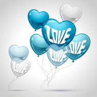 Background with flying balloons in the shape of a heart N3