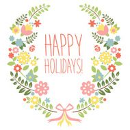 Vintage floral background with cute bird in pastel colors N2