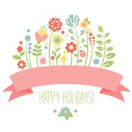 Vintage floral background with cute bird in pastel colors N3