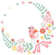 Vintage floral background with cute bird in pastel colors N5
