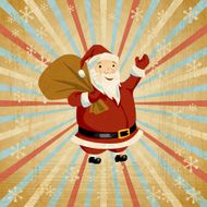 Vector Christmas background with Santa holding big bag of gifts N3