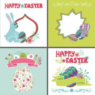 Easter card set Cute cartoon rabbit egg floral decor