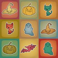 Vector background of Halloween-related objects and creatures