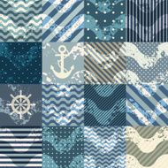 Patchwork in nautical stylw with grunge waves