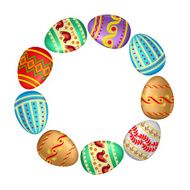 Greeting Easter round frame with decorative eggs