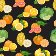 Seamless pattern with citrus fruit on black background