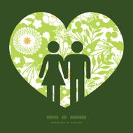 Vector green golden garden couple in love silhouettes frame pattern