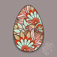 Vector Holiday Floral Easter Egg with Inscription Happy N2