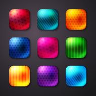 Shiny Colored Square Buttons with Stars and Lines