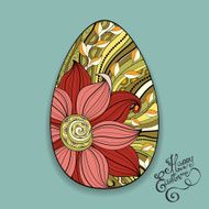 Vector Holiday Floral Easter Egg with Inscription Happy N5