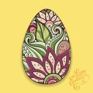 Vector Holiday Floral Easter Egg with Inscription Happy N6