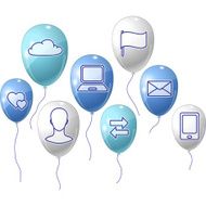 Social media communication background with flying balloons