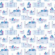 Winter medieval castles vector seamless print