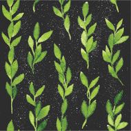 Green branches and leaves seamless pattern black background