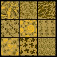 Set of nine Seamless vector autumn patterns from leaves Thanksgiving