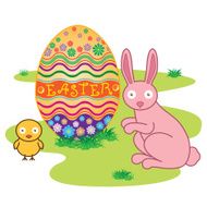 Easter Bunny with Decorated Eggs on Fresh Green Grass N5