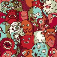 Monsters and cute alien - seamless pattern