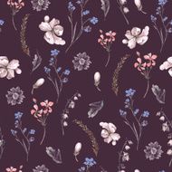 Vintage Seamless Background with Wildflowers