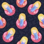 Modern cute and funny cartoon naive blond russian doll pattern