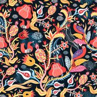 Bright floral pattern with birds N2