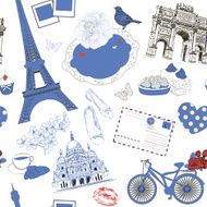 Vector Seamless pattern hand drawn illustration with Paris symbols