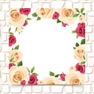 Card with red and white roses on a stone wall