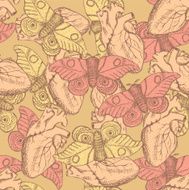 Sketch moth and heart in vintage style N2