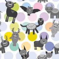 Cute cartoon Monsters Set seamless pattern on white background Vector