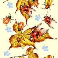 Beautiful seamless pattern with foliage and beetles N2