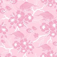 Birds on cherry tree seamless pattern