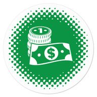 money symbol on halftone badge
