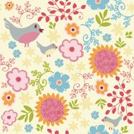 Little bird and flower seamless pattern