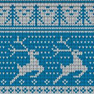 Blue knitted background with the deer Vector illustration