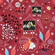 Seamless patterns of fabulous creatures and natural elements