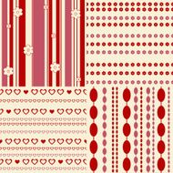Abstract seamless backgrounds set with strips hearts and flowers