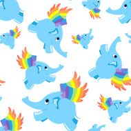 Seamless pattern blue flying elephant N2