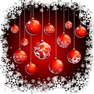Christmas illustration with red glass balls and snowflakes frame