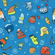 Seamless pattern caps helmets mittens gloves for alpine ski