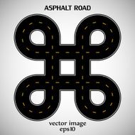 Asphalt road black color with yellow intermittent marking and text