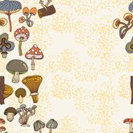 Seamless vector border of different mushrooms N9