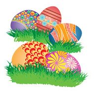 Decorated Easter Eggs on Fresh Green Grass N2