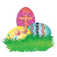 Decorated Easter Eggs on Fresh Green Grass N3