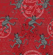 Seamless pattern with mystic symbols on red