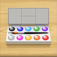 Watercolor paint set isolated on wood background N2