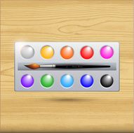 Watercolor paint set isolated on wood background N3