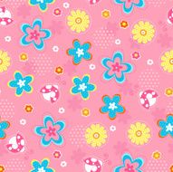 Flowers and Ladybugs Seamless Repeat Vector
