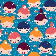 Children Swimming Seamless Pattern Background N2