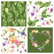Set of Tropical Backgrounds - 4 Vintage Seamless Patterns