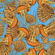 Sketch shells and jellyfish in vintage style