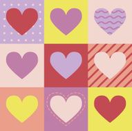 Seamless pattern with hearts on squares